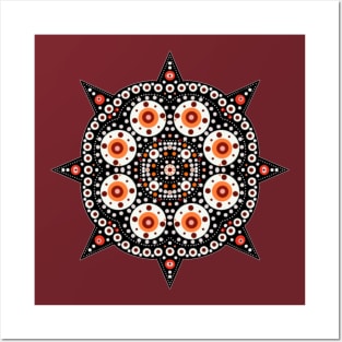 Eight-Pointed Mandala Orange-White Posters and Art